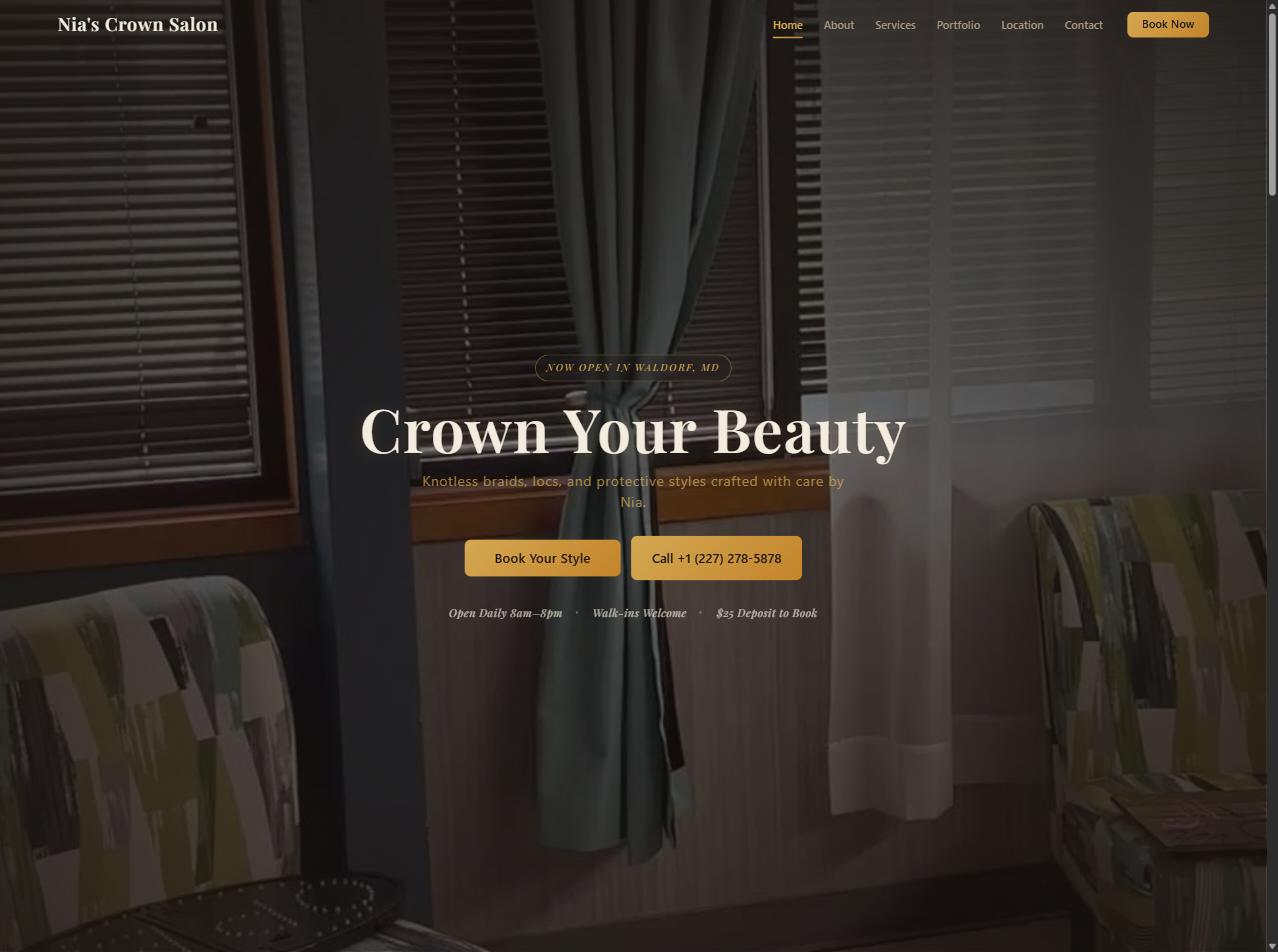 Nia's Crown Salon website