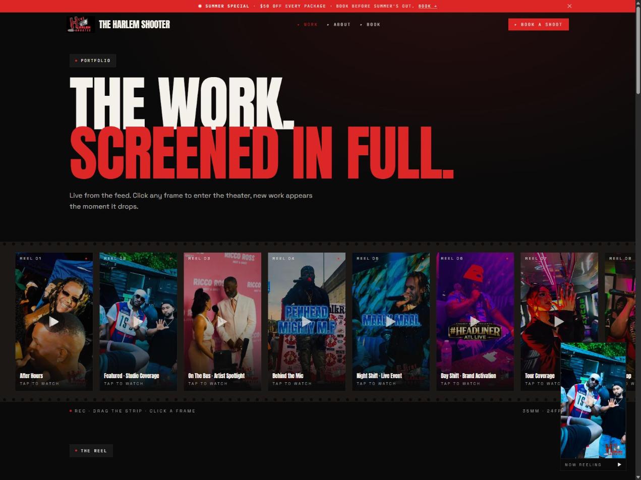The Harlem Shooter website homepage